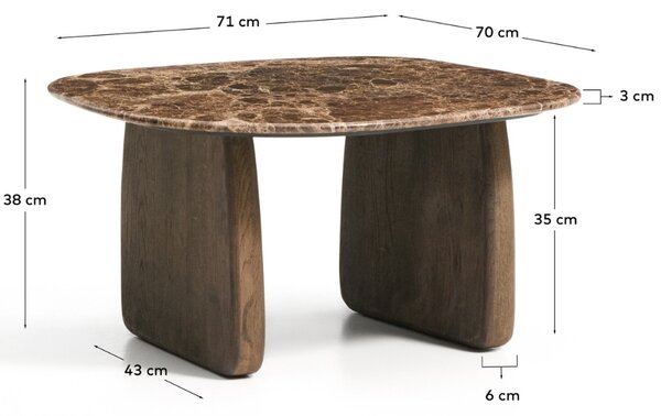 Kave Home Hnědý mramorový odkládací stolek Pirita 71 x 70 cm s tmavou podnoží