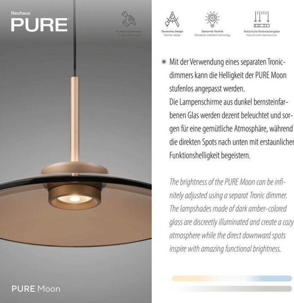 PAULNEUHAUS LED závěsné svítidlo Pure Moon, bronzová, stmívatelné 2700K - PAUL NEUHAUS