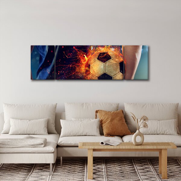 Obraz - Fotbalový míč v ohni (170x50 cm)