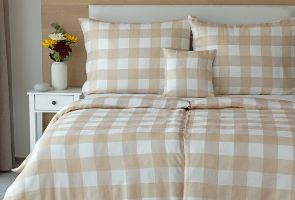 Povlečení Quadro Beige Linen 100% len 1x 140/200, 1x 70/90
