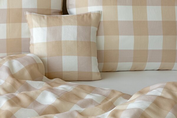Povlečení Quadro Beige Linen 100% len 1x 140/200, 1x 70/90