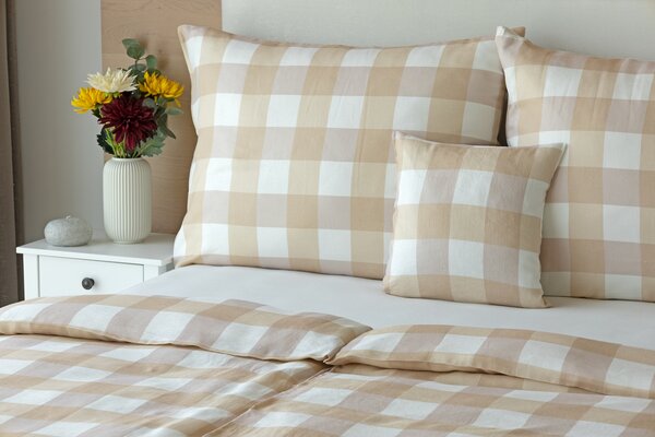 Povlečení Quadro Beige Linen 100% len 1x 140/200, 1x 70/90