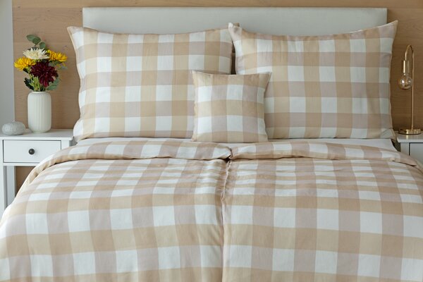 Povlečení Quadro Beige Linen 100% len 1x 140/200, 1x 70/90