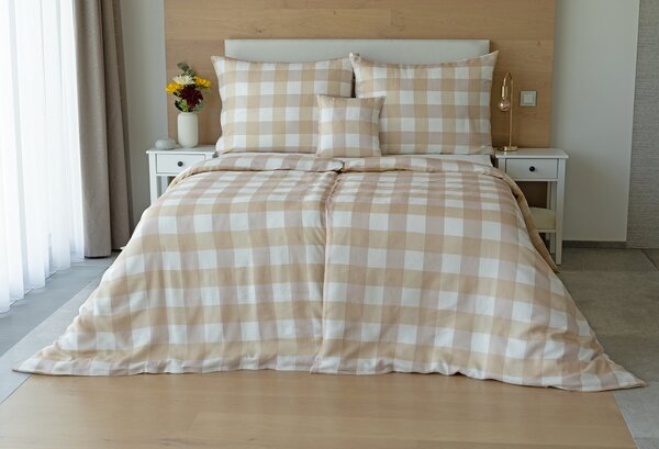 Povlečení Quadro Beige Linen 100% len 1x 140/200, 1x 70/90