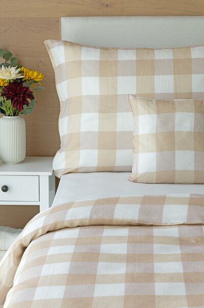 Povlečení Quadro Beige Linen 100% len 1x 140/200, 1x 70/90