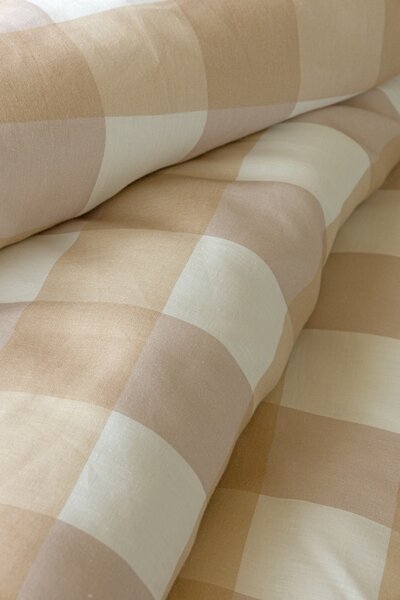 Povlečení Quadro Beige Linen 100% len 1x 140/200, 1x 70/90