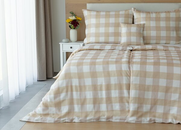 Povlečení Quadro Beige Linen 100% len 1x 140/200, 1x 70/90