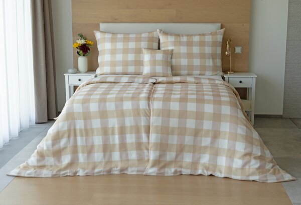 Povlečení Quadro Beige Linen 100% len 1x 140/200, 1x 70/90