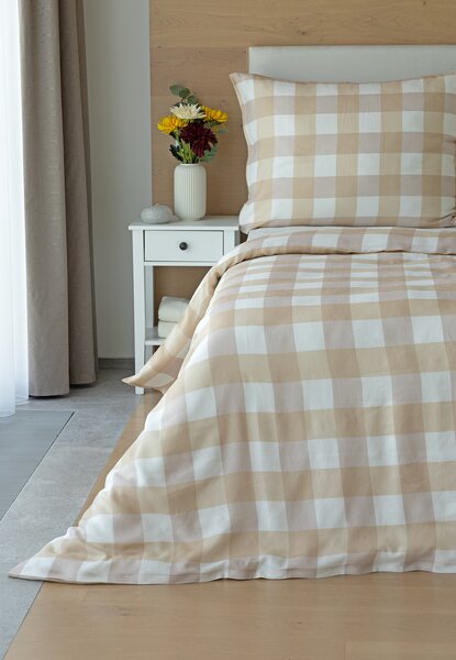 Povlečení Quadro Beige Linen 100% len 1x 140/200, 1x 70/90