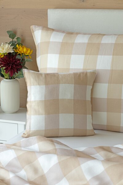 Povlečení Quadro Beige Linen 100% len 1x 140/200, 1x 70/90