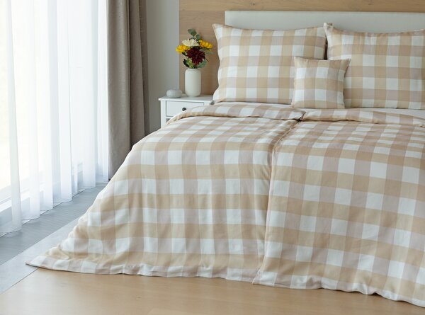 Povlečení Quadro Beige Linen 100% len 1x 140/200, 1x 70/90