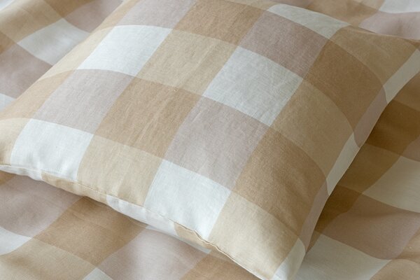 Povlečení Quadro Beige Linen 100% len 1x 140/200, 1x 70/90