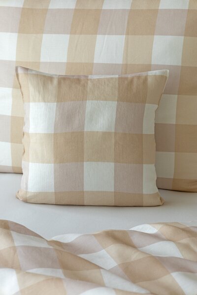 Povlečení Quadro Beige Linen 100% len 1x 140/200, 1x 70/90