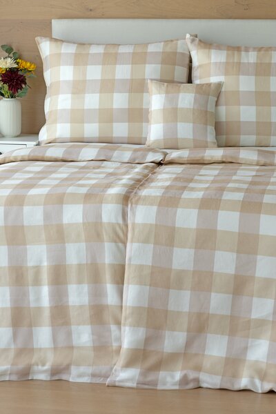 Povlečení Quadro Beige Linen 100% len 1x 140/200, 1x 70/90