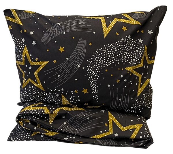 Povlečení bavlněné Star černá 200x140cm+90x70cm TiaHome