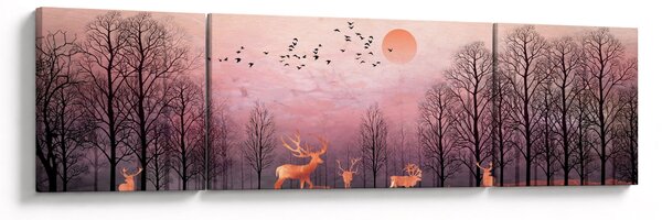 Obraz - Jeleni v záři zapadajícího slunce (170x50 cm)