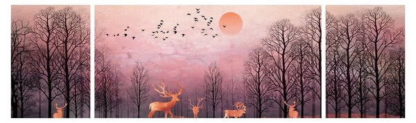 Obraz - Jeleni v záři zapadajícího slunce (170x50 cm)