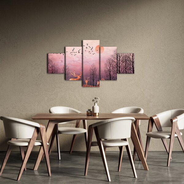 Obraz - Jeleni v záři zapadajícího slunce (125x70 cm)