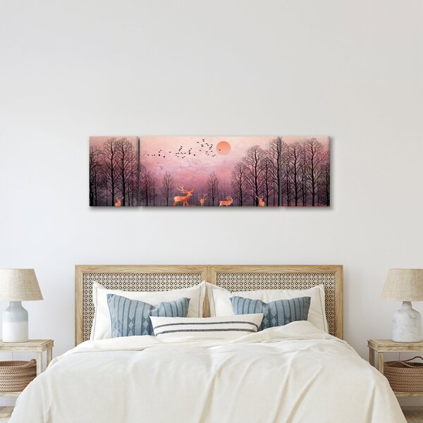 Obraz - Jeleni v záři zapadajícího slunce (170x50 cm)