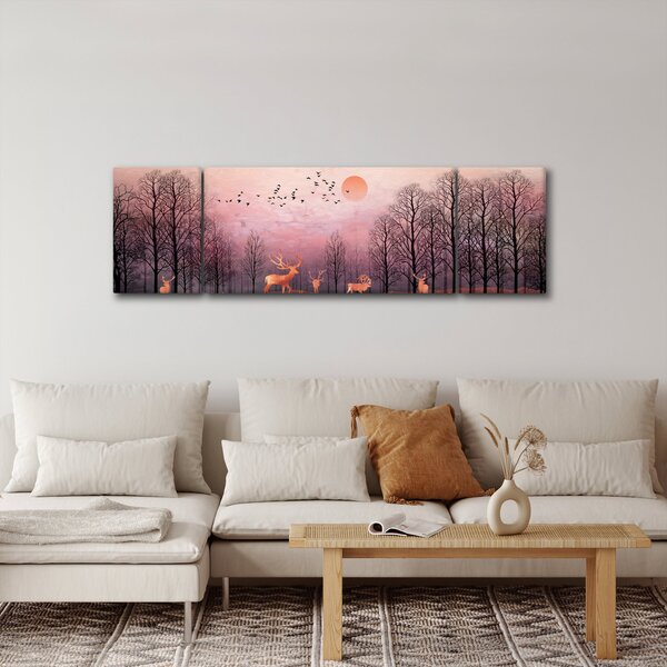 Obraz - Jeleni v záři zapadajícího slunce (170x50 cm)