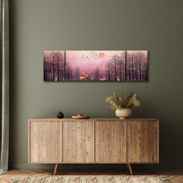 Obraz - Jeleni v záři zapadajícího slunce (170x50 cm)
