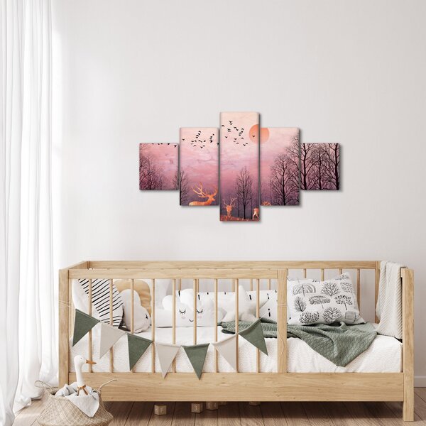 Obraz - Jeleni v záři zapadajícího slunce (125x70 cm)