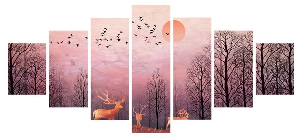 Obraz - Jeleni v záři zapadajícího slunce (210x100 cm)