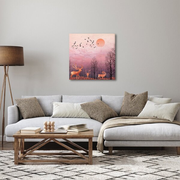 Obraz - Jeleni v záři zapadajícího slunce (30x30 cm)