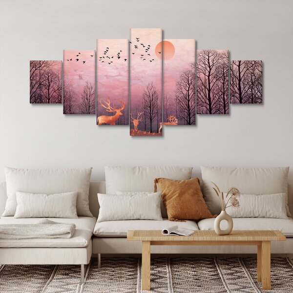 Obraz - Jeleni v záři zapadajícího slunce (210x100 cm)