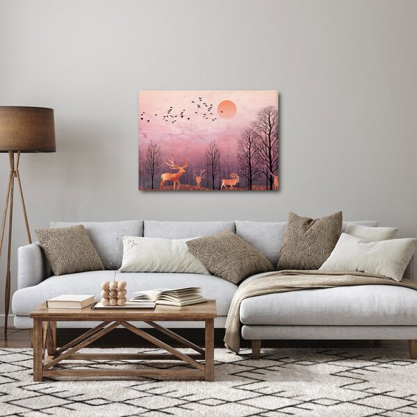 Obraz - Jeleni v záři zapadajícího slunce (70x50 cm)