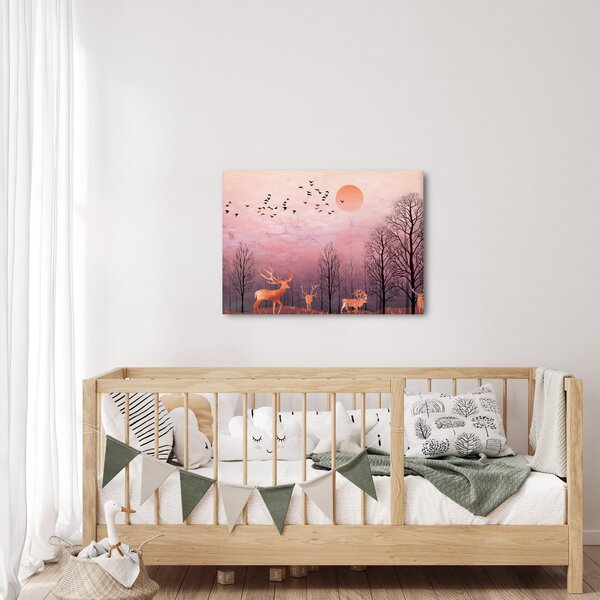 Obraz - Jeleni v záři zapadajícího slunce (70x50 cm)