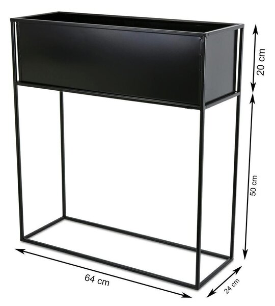 KOVOVÝ KVĚTINÁČ SE STOJÁNEM RECT 70X24X64 CM ČERNÁ