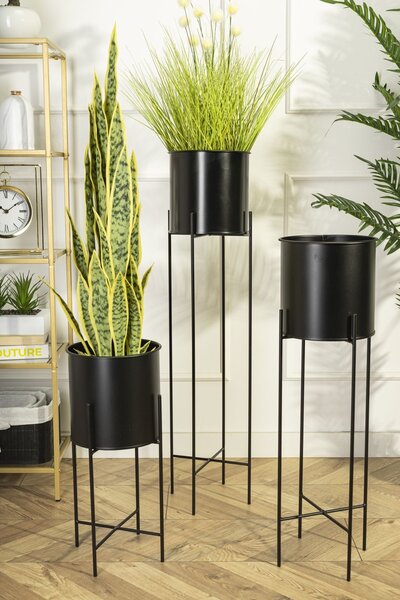KOVOVÝ KVĚTINÁČ SE STOJÁNEM DARK 55X21 CM ČERNÁ
