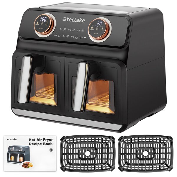 Tectake Horkovzdušná fritéza Samurai, 2 varné prostory, 7 programů, 2400W - černá