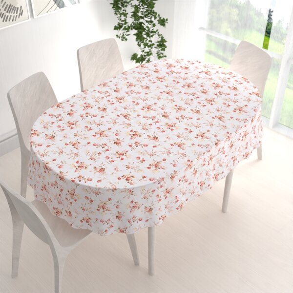 Biante Bavlněný oválný ubrus Sandra SA-304 Oranžovo žluté růžičky na bílém 100x140 cm