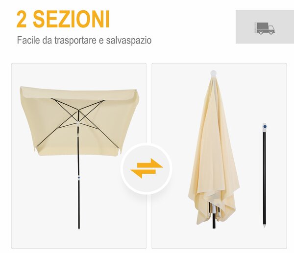 Zahradní slunečník Outsunny 2x2 m na terasu a do zahrady se čtvercovou střechou, nastavitelný a přenosný design, krémově bílá | Aosom