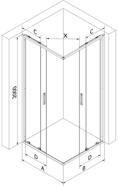 Mexen Exo čtvercový posuvný sprchový kout 100 x 100 cm, průhledný, zlatý - 8111-100-100-50-00