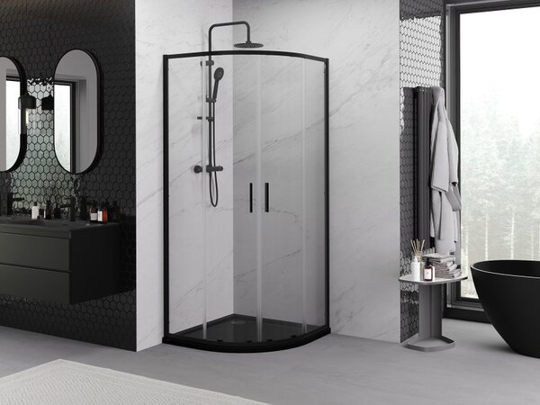 Mexen Exo půlkruhová sprchová kabina posuvná 90 x 90 cm, transparentní, černá - 8132-090-090-70-00