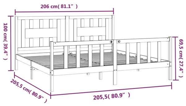 Rám postele s čelem černý masivní borové dřevo 200 x 200 cm 3188190