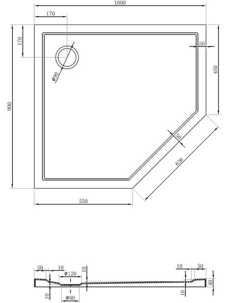Mexen Flow pětiúhelníkový sprchový kout slim levý 100 x 90 cm, bílý lesk - 46P109010L