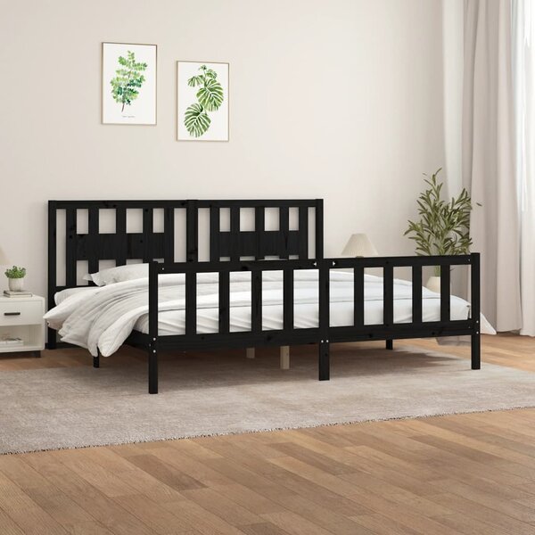 Rám postele s čelem černý masivní borové dřevo 200 x 200 cm 3188190