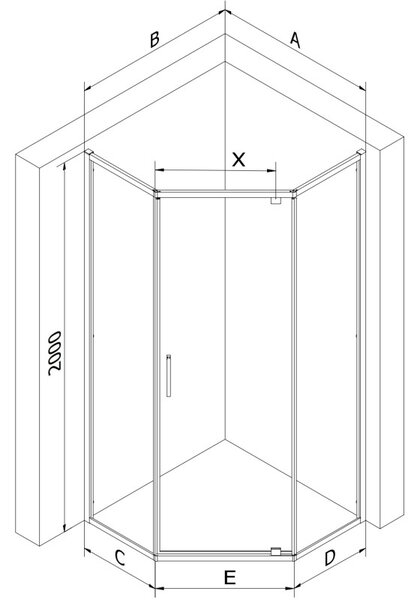 Mexen Exo pětiúhelníková sprchová kabina otevíratelná 90 x 90 cm, transparentní, zlatá - 812-090-090-50-00