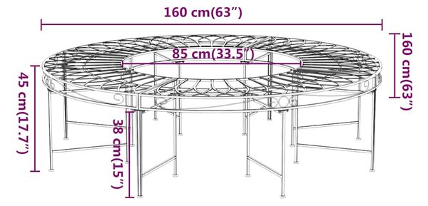 Kruhová lavice kolem stromu Ø 160 cm černá ocel 318821