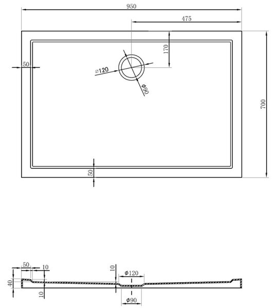 Mexen Flow obdélníkový sprchový kout slim 95 x 70 cm, bílý lesk - 46R107095