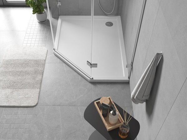 Mexen Flow pětiúhelníkový sprchový kout slim levý 100 x 90 cm, bílý lesk - 46P109010L
