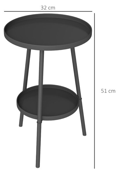 Outsunny Kulatý 2-úrovňový Zahradní Stůl Venku, Patio Stůl Ø32x51 cm s Dolním Podnosem a Kovovým Rámem pro Venkovní a Vnitřní Použití Černá | Aosom