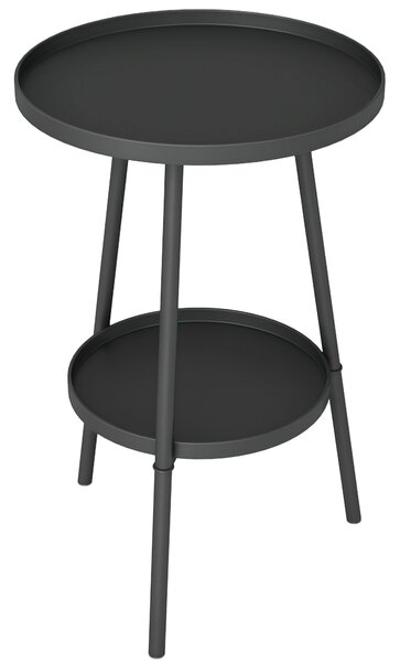 Outsunny Kulatý 2-úrovňový Zahradní Stůl Venku, Patio Stůl Ø32x51 cm s Dolním Podnosem a Kovovým Rámem pro Venkovní a Vnitřní Použití Černá | Aosom