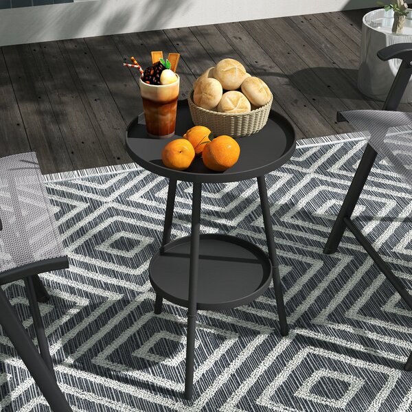 Outsunny Kulatý 2-úrovňový Zahradní Stůl Venku, Patio Stůl Ø32x51 cm s Dolním Podnosem a Kovovým Rámem pro Venkovní a Vnitřní Použití Černá | Aosom