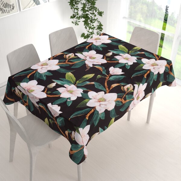 Biante Bavlněný obdélníkový ubrus Sandra SA-300 Květy magnolie na černém 50x100 cm