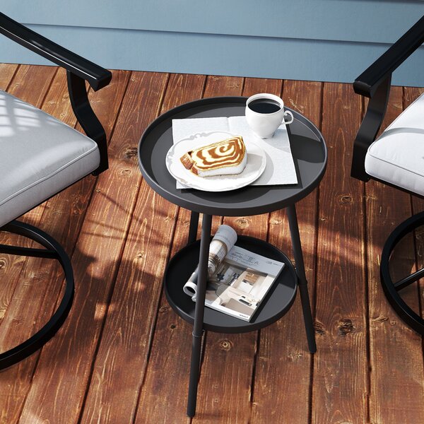 Outsunny Kulatý 2-úrovňový Zahradní Stůl Venku, Patio Stůl Ø32x51 cm s Dolním Podnosem a Kovovým Rámem pro Venkovní a Vnitřní Použití Černá | Aosom
